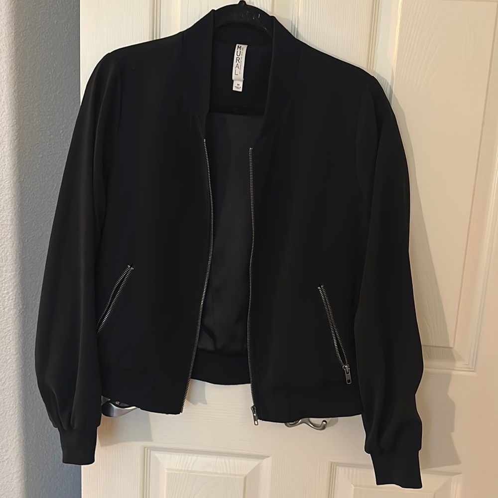 Mural solid black bomber jacket (size medium)
